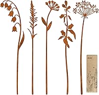 OUUJUOZ Metal Flower Garden Stakes - 5pc Rustic Outdoor Yard Art for Flower Beds, Walkways, Patios & Lawns