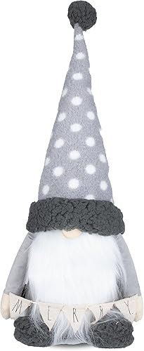 Rae Dunn Gnomo de Feliz Navidad, felpa gris con guirnalda de sujeción, decoración interior de invierno para el hogar y la oficina, adornos para