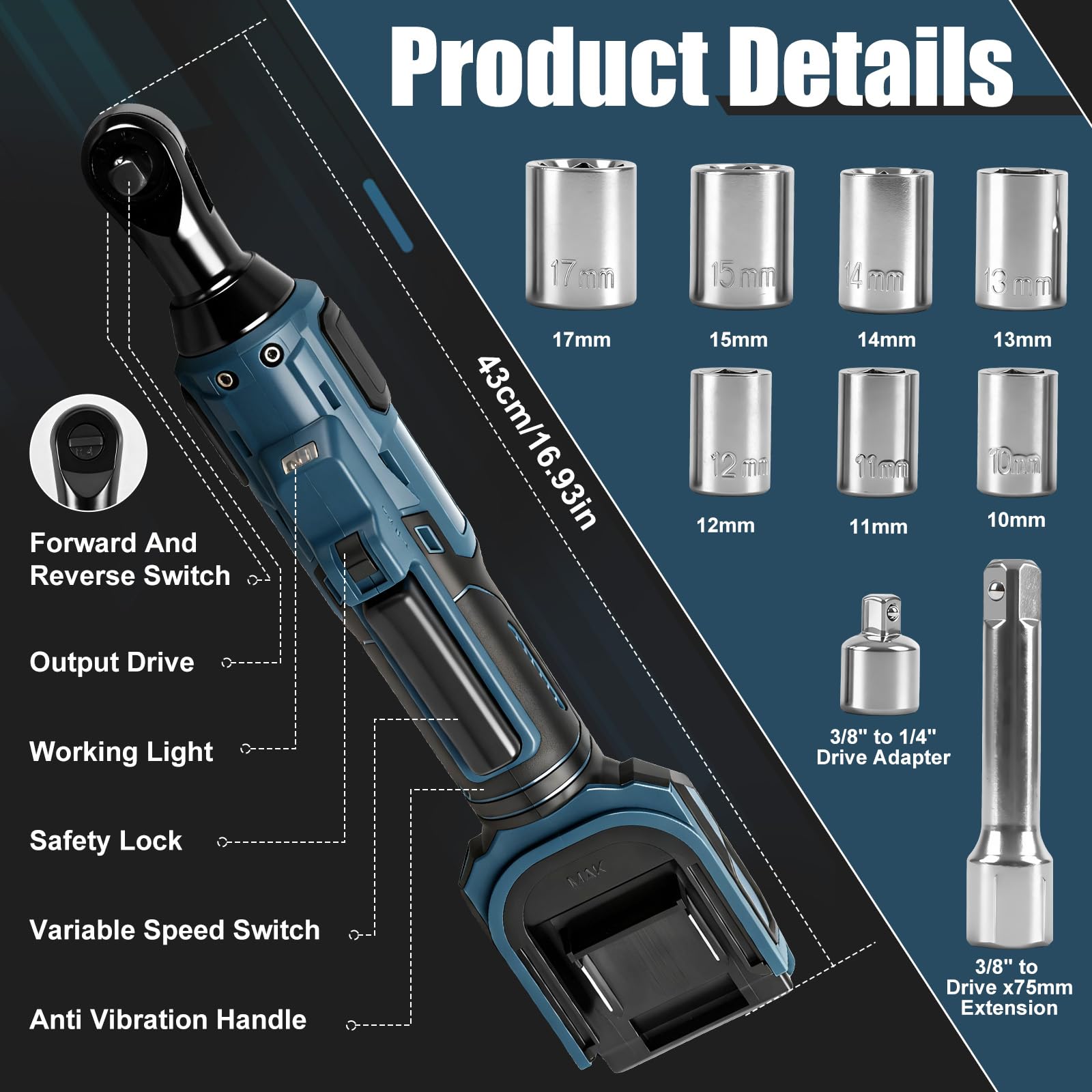 Chiave a cricchetto 3/8" a batteria per Bosch B 18V (senza batteria)
