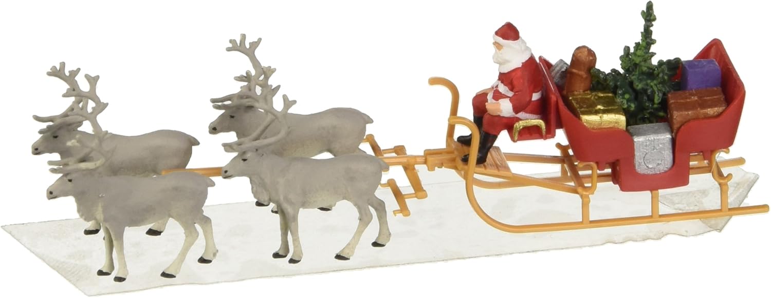 Preiser 30399 Christmas Sleigh Includes Santa, Packages & 4 Reindeer HO Model Figure