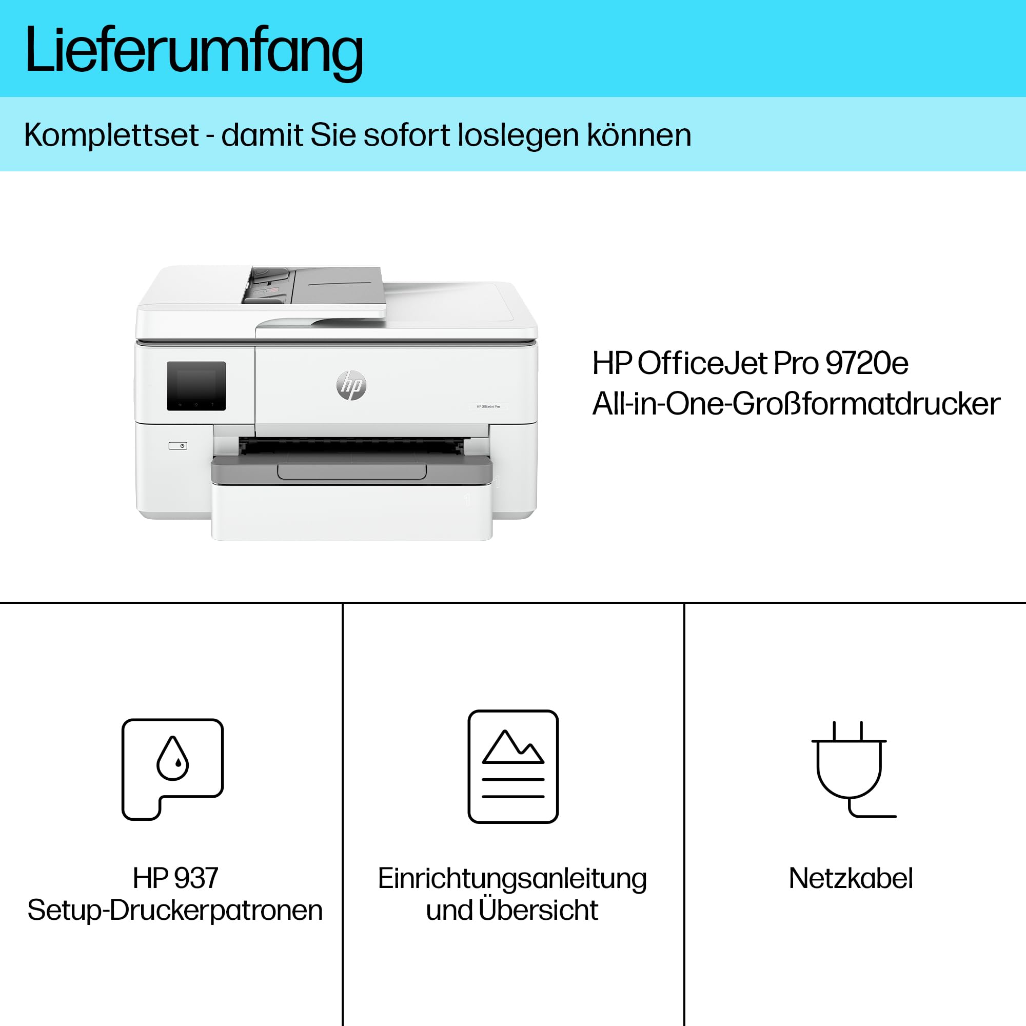 HP OfficeJet Pro 9720e A3-Multifunktionsdrucker, Drucken bis A3, 6 Monate gratis drucken Instant Ink inklusive, Drucker, Scanner, Kopierer, WLAN, LAN