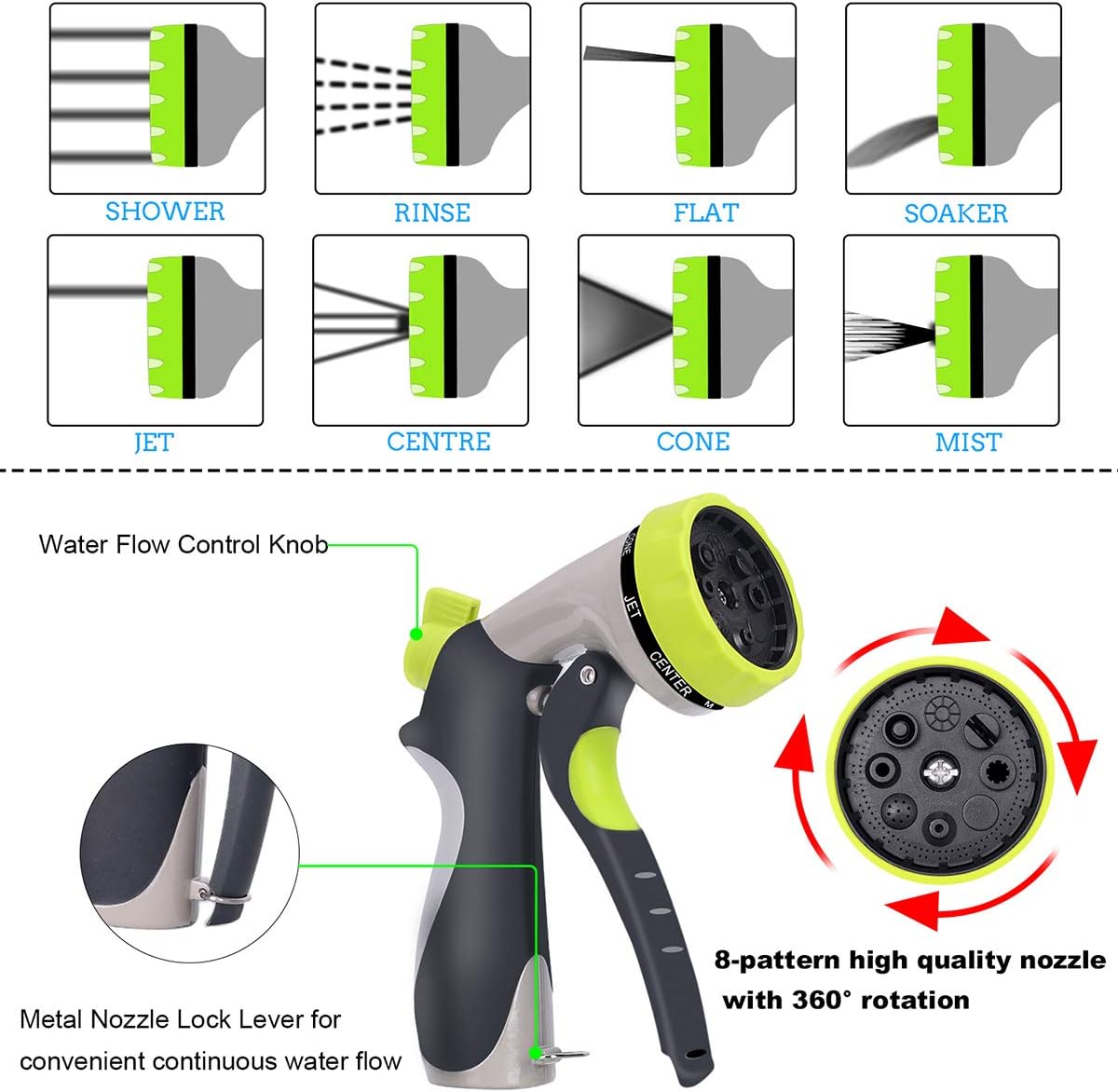WHOBUY 50 FT Upgraded Flexible Garden Hose with 8-Patterns Spray Nozzle and Hose Storage Bag, 3/4" Solid Brass Connectors, Expandable No Kink No Break Durable Outdoor Water Hose for Yard