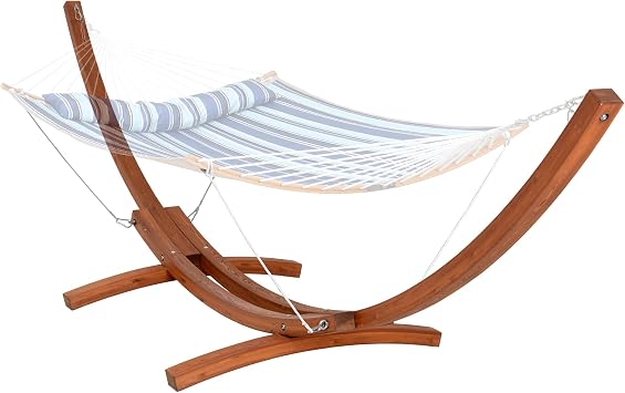 13.6 Feet Curved Wooden Hammock Stand Only, Brown | Heavy Duty Wooden Hammock Arc Stand, Includes Four Carabiners, Four Safety Ropes and Two Chains, 400 Pounds Capacity