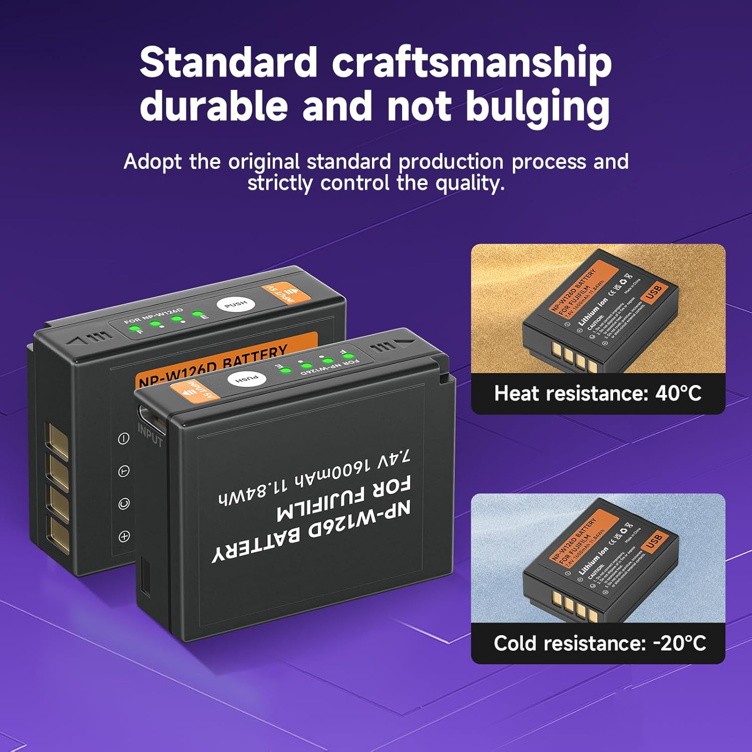 NP-W126s Battery for Fuji x100vi, X-T100, X-T200, X100F, X100V, X-S10, X-A5, X-A10, X-E3, X-E4, X-Pro2, X-Pro3, X-T1, X-T2, X-T3, X-T10, X-T20, X-T30, X-T30 II (2 Pack) - Image 4