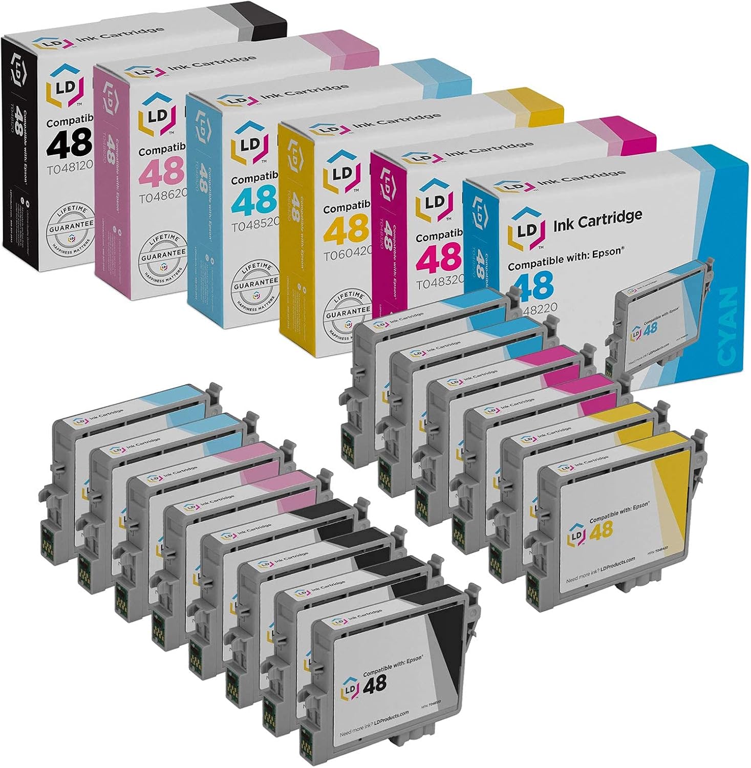 LD Products Remanufactured Ink Cartridge Replacements for Epson 48 (4 Black, 2 Cyan, 2 Magenta, 2 Yellow, 2 Light Cyan, 2 Light Magenta, 14-Pack) for use in Stylus: R200, R220, R300, R300M, R320, R340