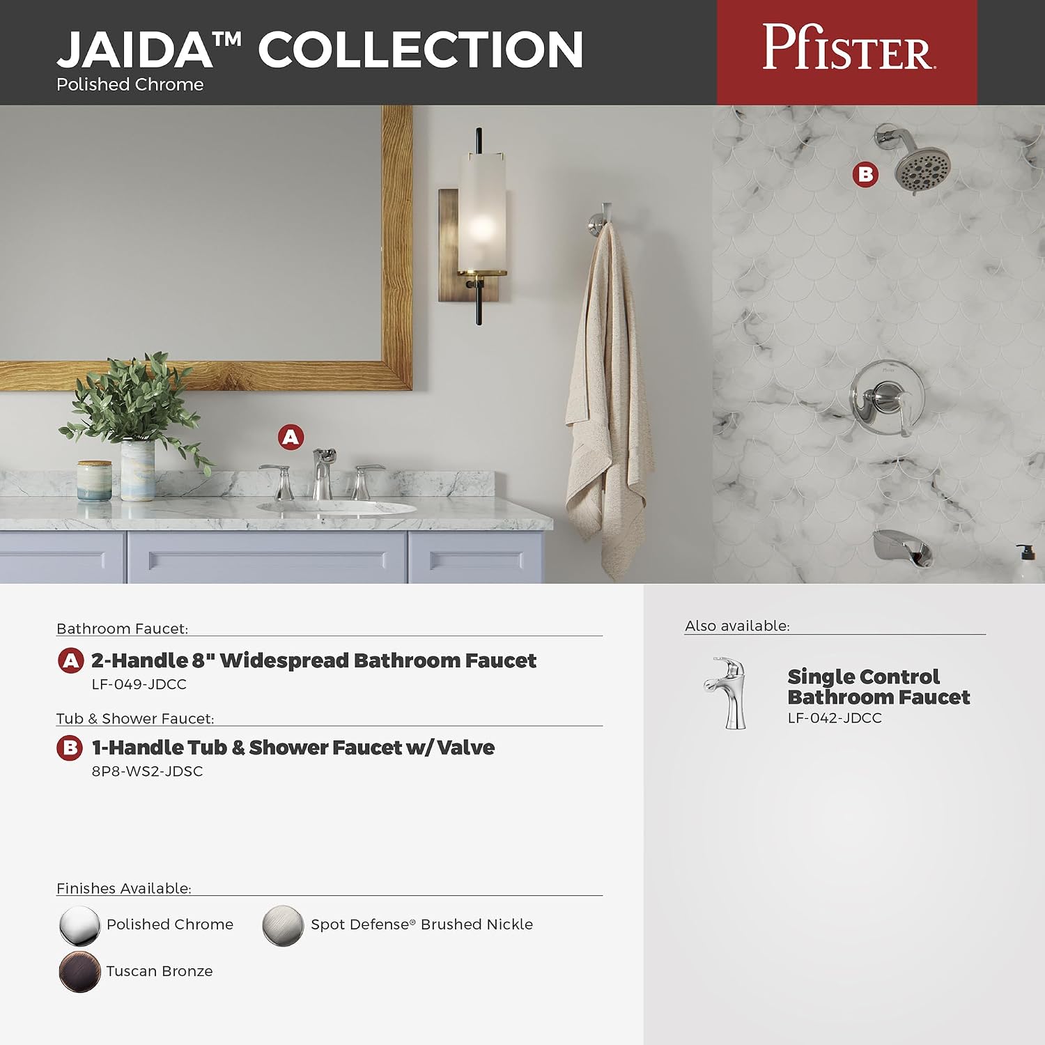 Pfister Jaida Tub & Shower Trim Kit with Restore Technology, Valve and Cartridge Included, 1-Handle, Polished Chrome Finish, 8P8WS2JDSC