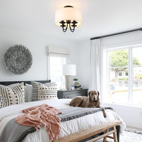 Miniatura 3 de VILUXY Lámpara de techo semiempotrada de tela blanca rota, lámpara moderna con acabado negro para dormitorio, comedor, pasillo, sala de estar, 4