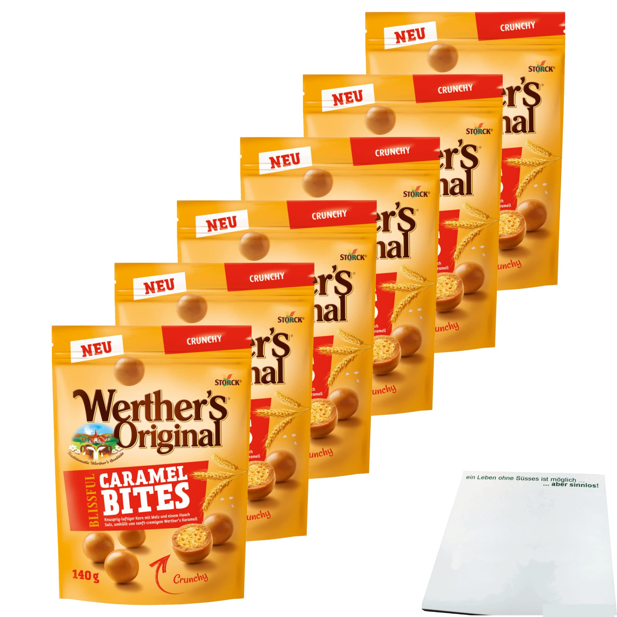 Werther's Original Blissful Caramel Bites Crunchy 6er Pack (6x140g Beutel) + usy Block