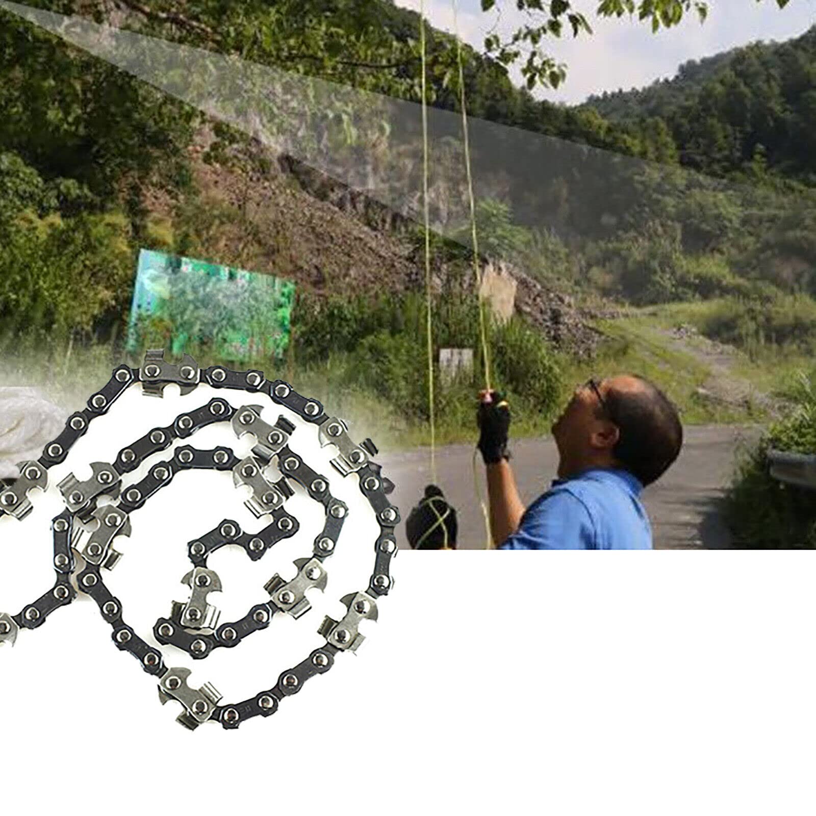 Sierra de cadena de mano portátil con dientes de acero al carbono e sierra de tracción de 48 pulgadas cadena de sierra cuerda de ramas pequeños árboles motosierra para cortar madera senderismo jardín