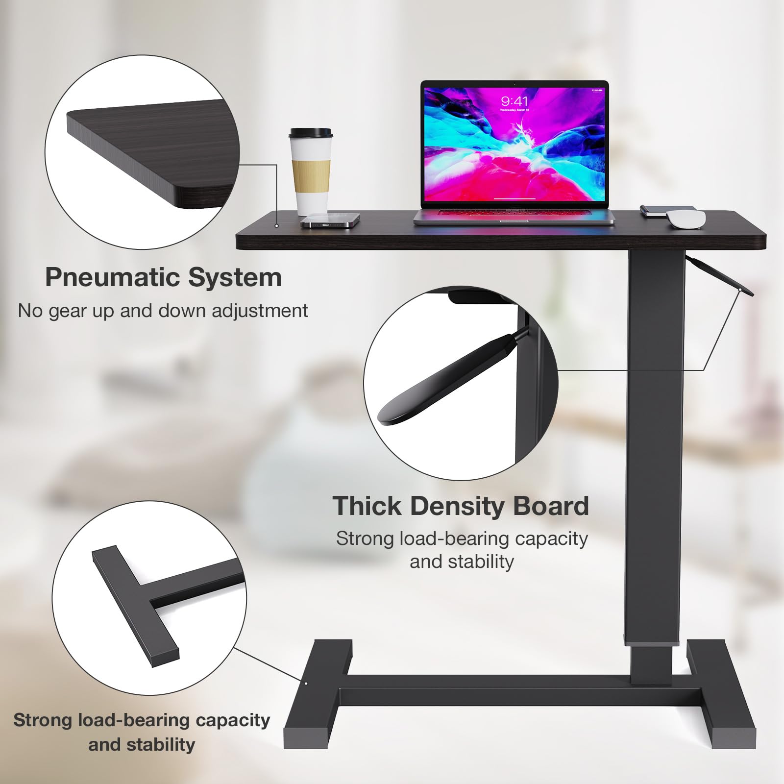 BIZUM Höhenverstellbarer Nachttisch – Mit Rollen, 75–100 Cm Verstellbar, 70 X 40 Cm Tischplatte, Walnuss-Optik, Perfekt Für Bett Oder Couch