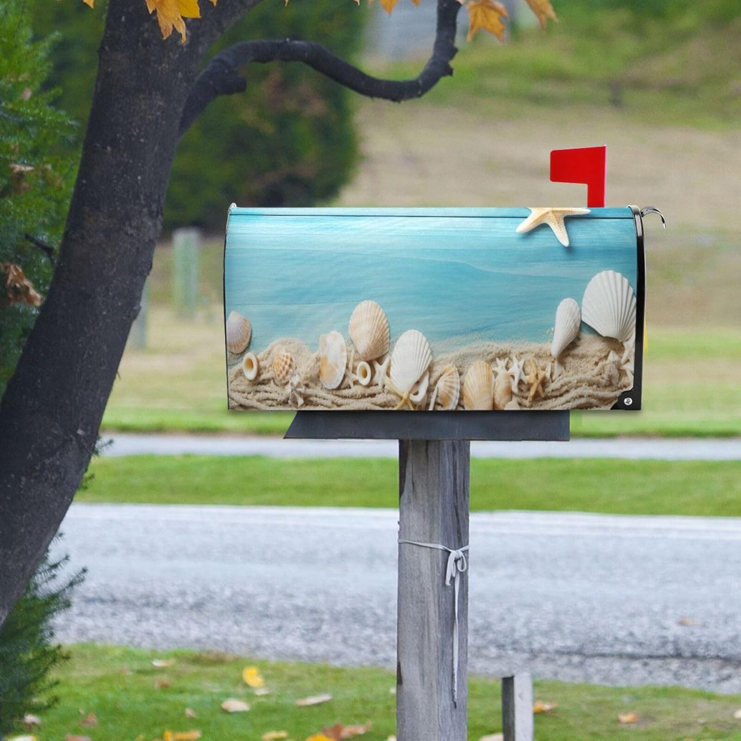 Beach Theme Mailbox Cover Magnetic Standard Size 21X18 Inch Post Letter Box Cover Wraps for Garden Yard Home Decor