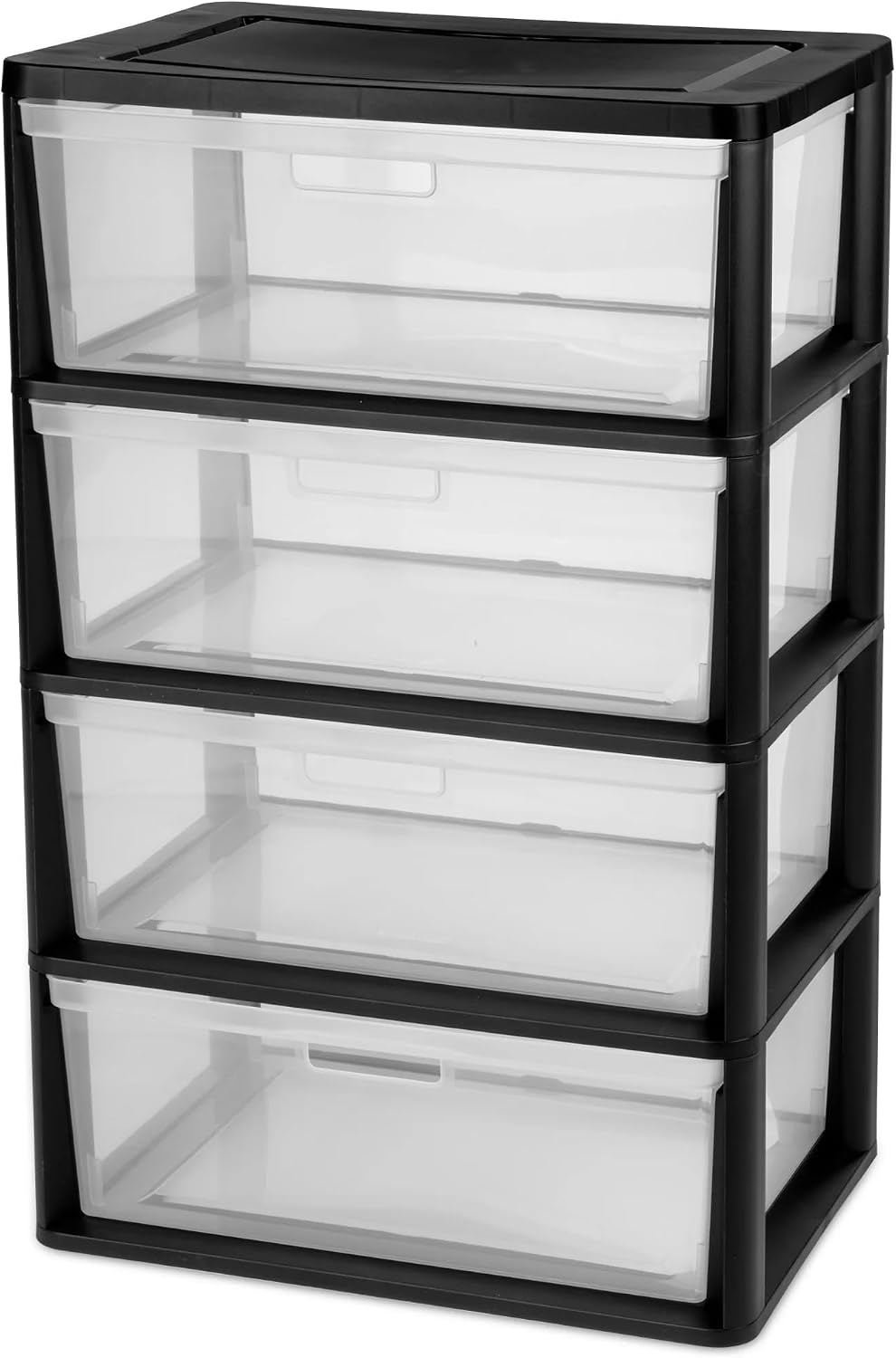 Wide 4 Drawer Tower, Versatile Storage Cart with Removable Clear Plastic Bins, Easy Assembly Tool-Free, for Bedroom Office Dorm Classroom, Black, 15.63"L x 21"W x 33.25"H