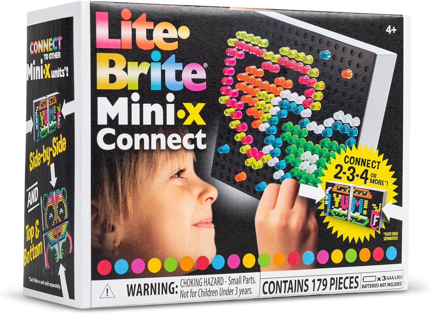 Lite Brite Mini-X Connect | Light Up Drawing Board With Colours | Travel Toys Creative Play | Glow Art Neon Effect | Light Toys for Kids Ages 4+ | Basic Fun 02322