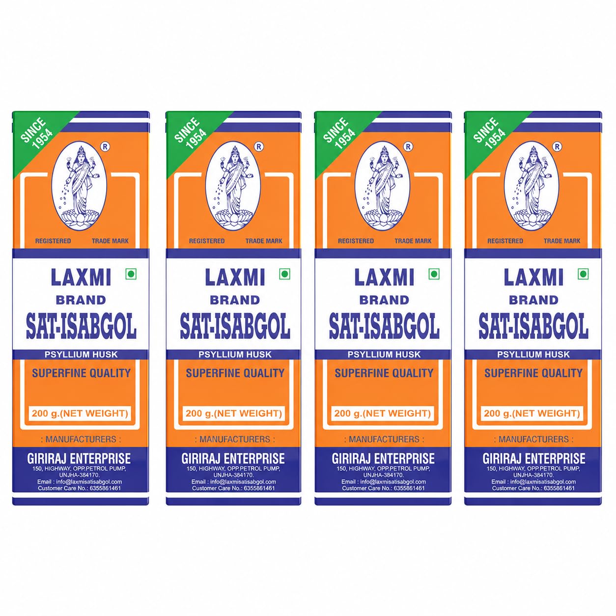 Laxmi Sat Isabgol Psyllium Husk Powder-800 gm | For Constipation Relief & Gut Health | High Fiber Supplement | Supports Easy Bowel Movement, Digestive Wellness & Bloating Relief | 200 gm (Pack of 4)