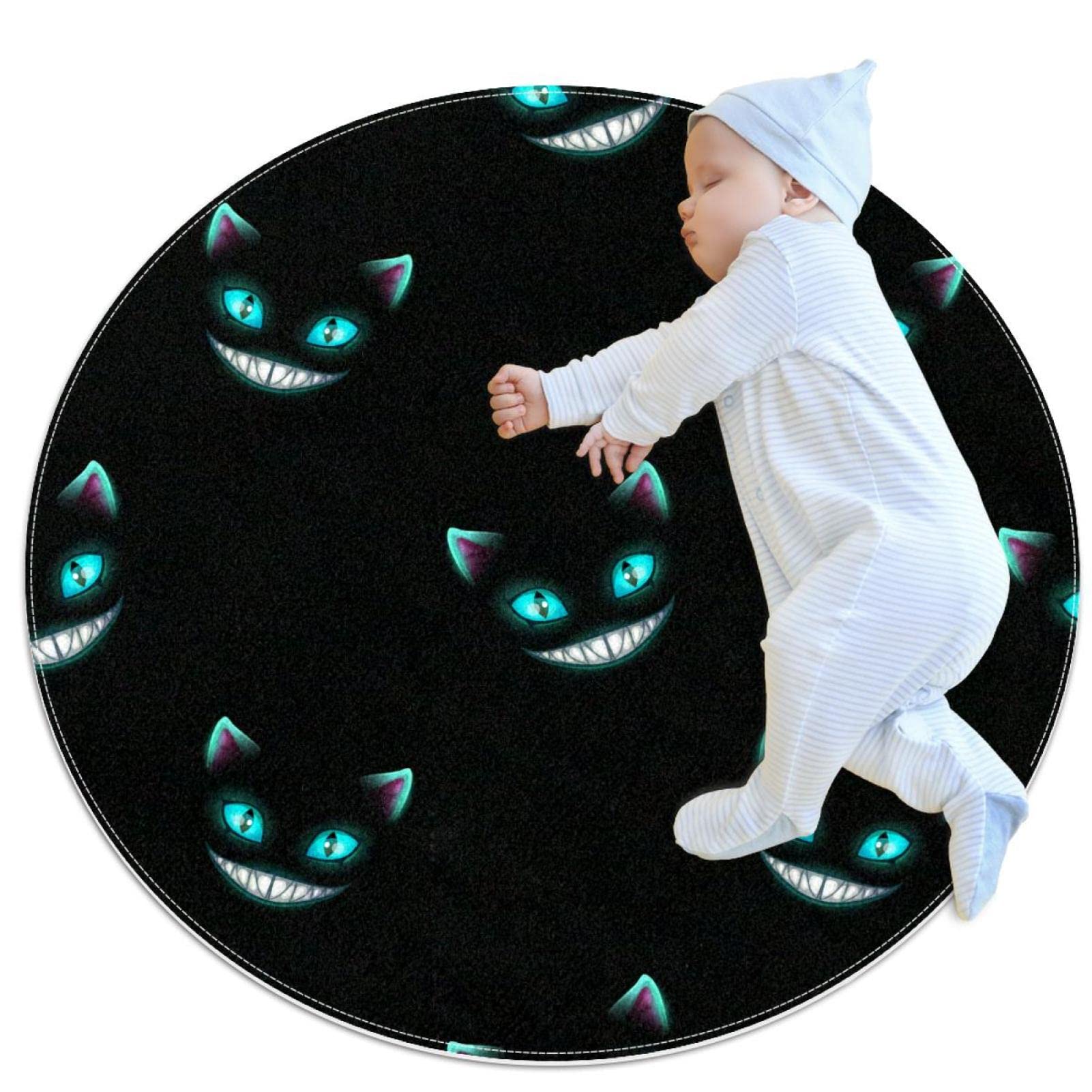 Tapis de salle de bain chat pour chambre d'enfant et salon, tapis de sol rond foncé