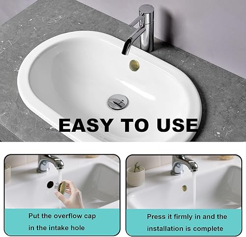 Vista 5 de Cubierta de desbordamiento para lavabo de baño, inserto de latón en agujero, tapas redondas, níquel cepillado, recipiente de cerámica, repuesto