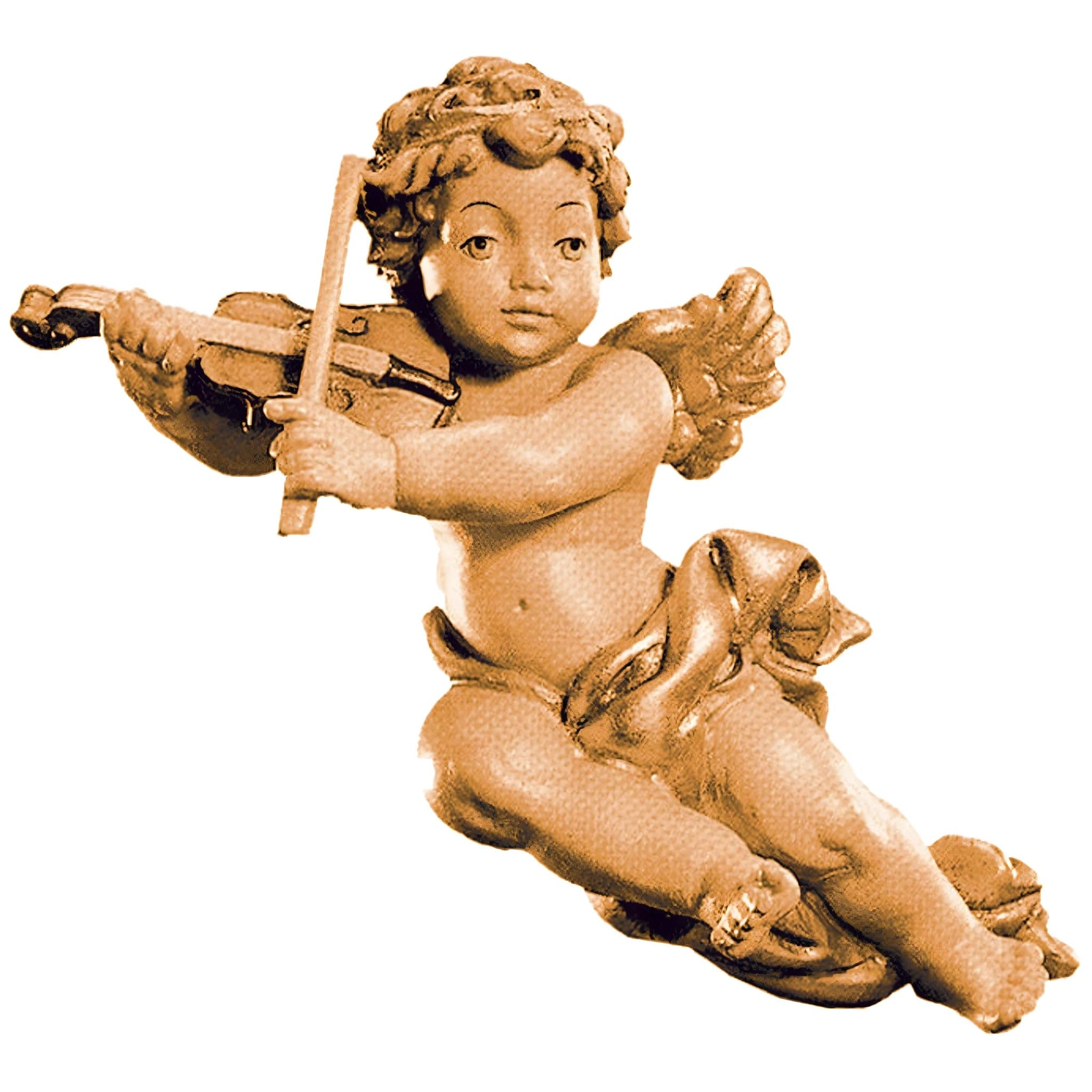 Ángel volador con violín de madera 8 cm | Madera pintada a mano en Val Gardena | Artículo religioso