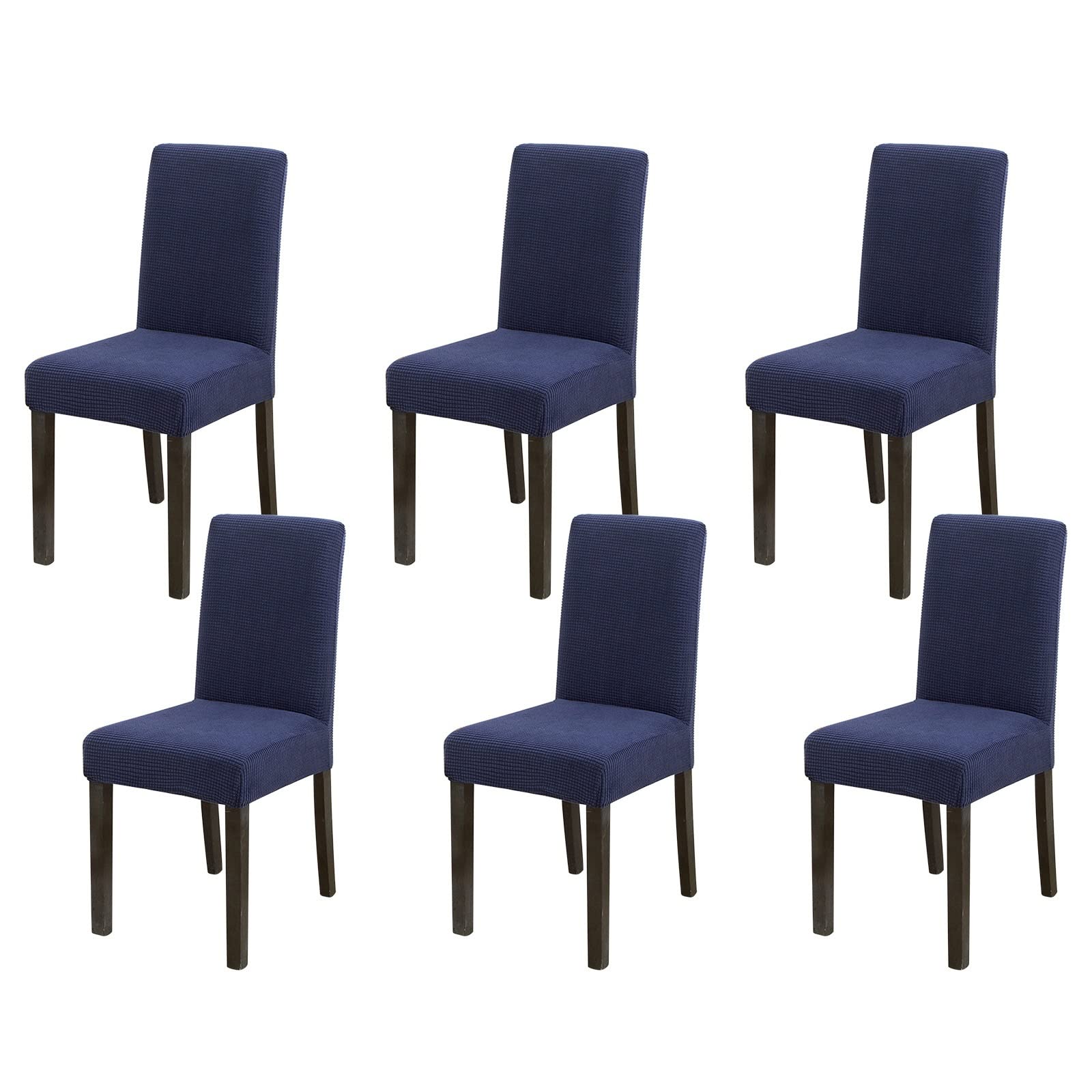 Housse de chaises motif de gaufre bleu marine lot de 6 en polyester stretch pour séjour