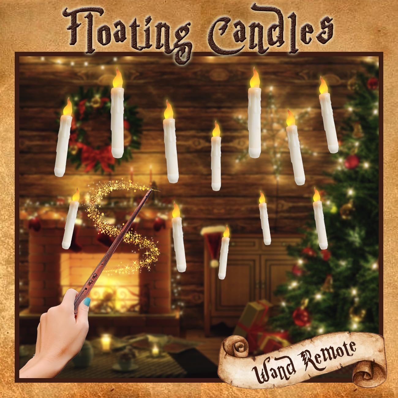 AZEEBOI Floating Candles with Wand 12 PCS Battery