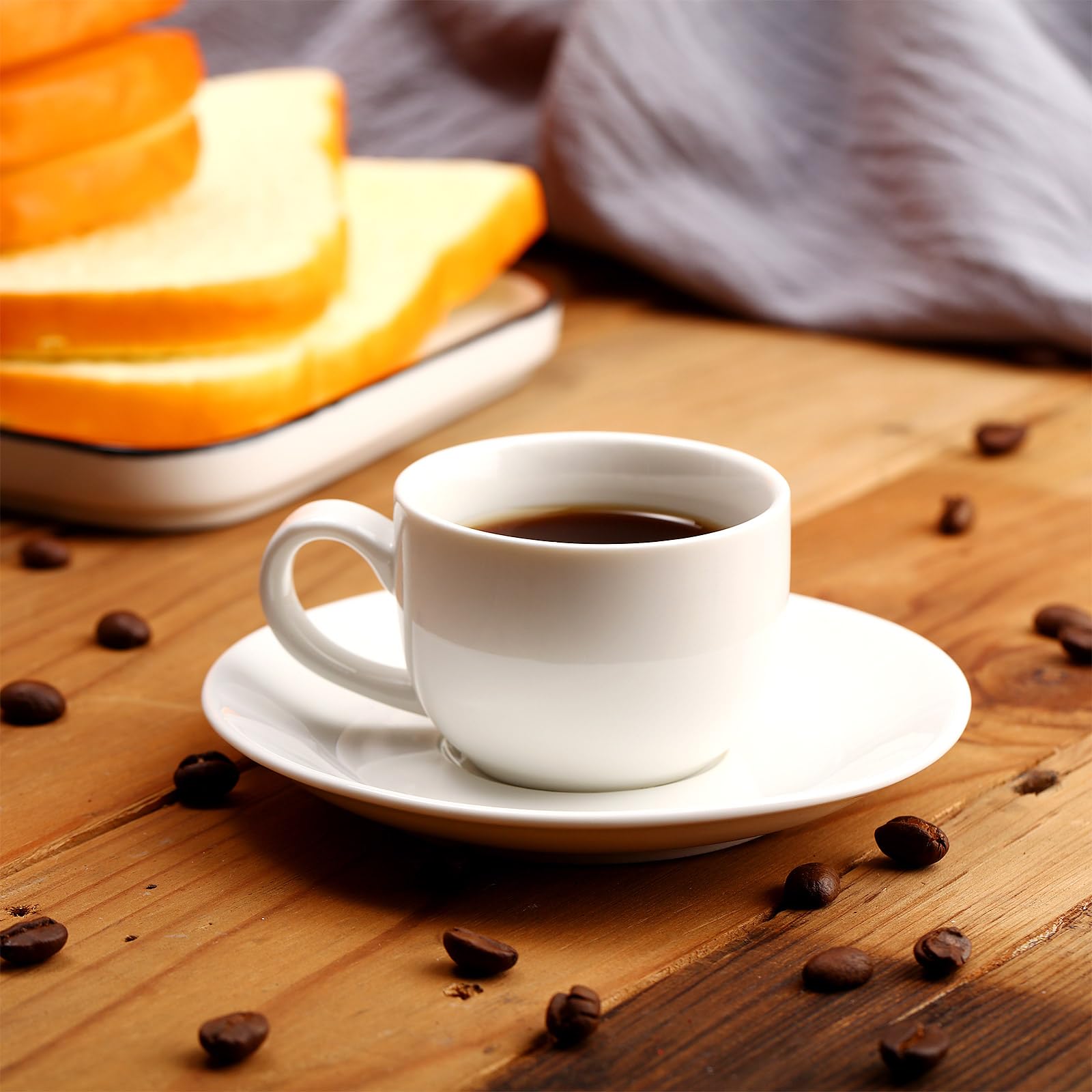 Maxdot Juego de 12 tazas de porcelana para capuchino con platillos, tazas de café y platillos de cerámica blanca, taza de café y capuchino, taza de café con leche para cafetería, moca, barista,