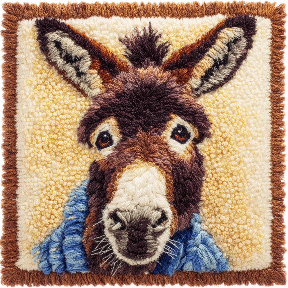 Kitquiver Animal Latch Hook Cushion Kits Cartoon Donkey Crochet Needlework Crafts with Latch Hook Tool for Adults DIY Handmade Home Cushion Kits Decor 17x17In