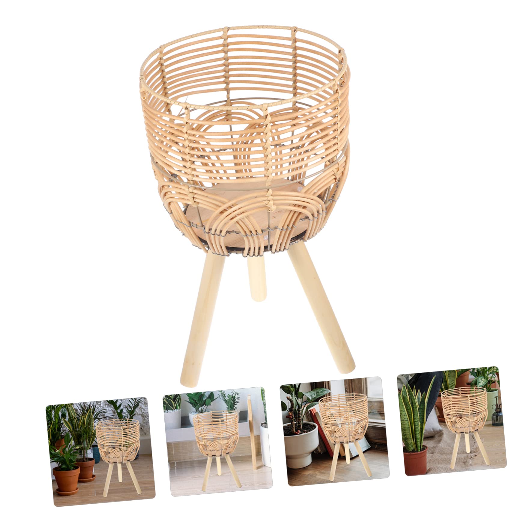 Support pour Plantes en Bambou Tressé sur Pieds, Style Rustique