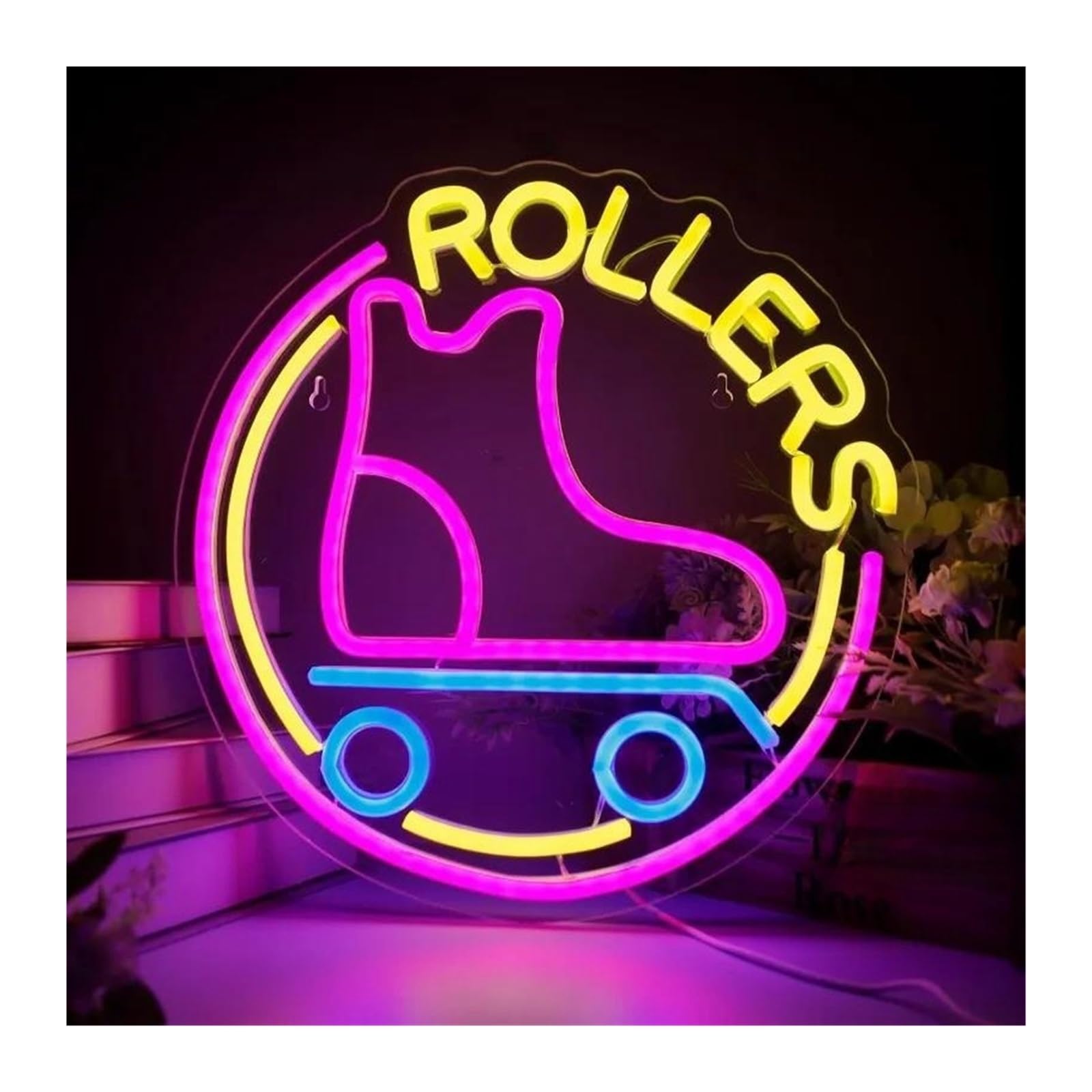 Luz de Diseño de Digital Letrero De Neón Para Patines, Decoración De Pared Con Luz LED, Sala De Juegos Deportivos Alimentada Por USB, Fiesta En La Cueva Del Hombre, 32cm×33cm