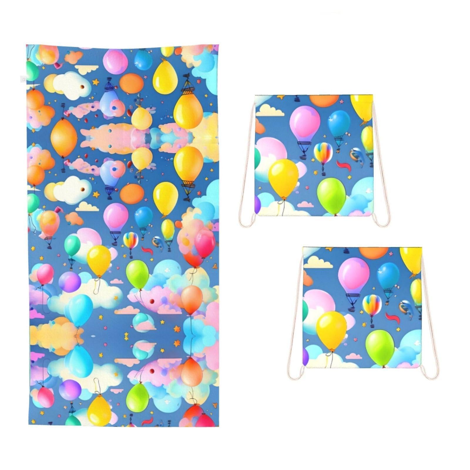 CNTDBU Colorful Balloons 2 in 1 Packable Towel Bag-Large Beach Towel with Stuff Sack, Super Absorbent Microfiber Travel Towel for Pool