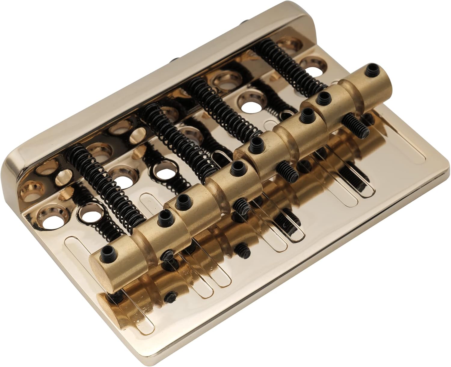 Musiclily Pro 19mm 4-String Bass Hardtail Bridge with Brass Saddles and Steel Plate, Gold
