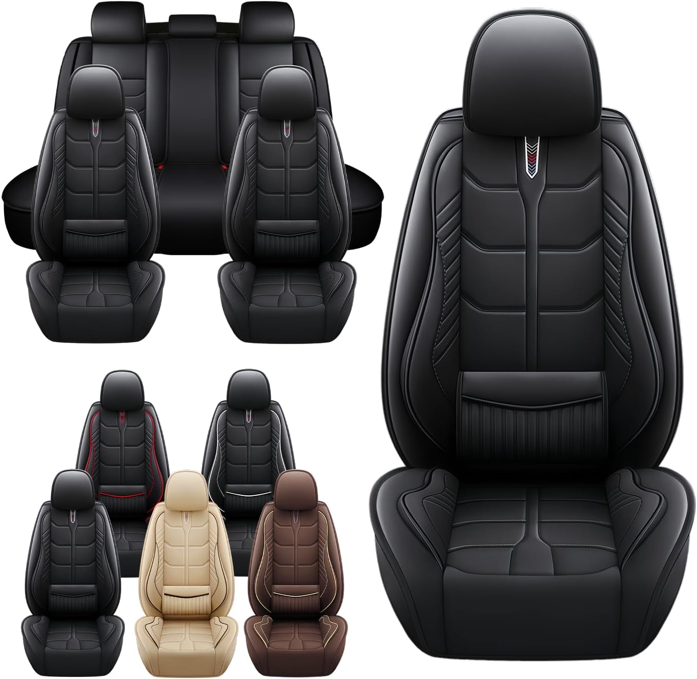 Leather Car Seat Covers Fit for Chevy Sonic 2012-2020, 5 Seater Car Seat Cover, Premium Waterproof, Scratch Resistant Car Interior Accessories (Full Set Black)