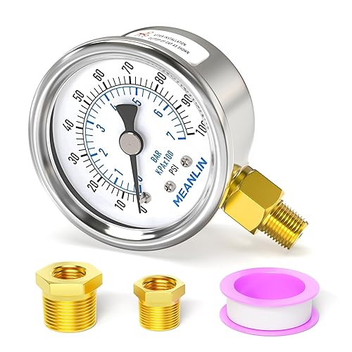 Miniatura 31 de MEANLIN MEASURE 0~30Psi Manómetro de baja presión en seco, acero inoxidable, esfera con cara de 2 pulgadas, NPT de 1/4 de pulgada, impermeable para
