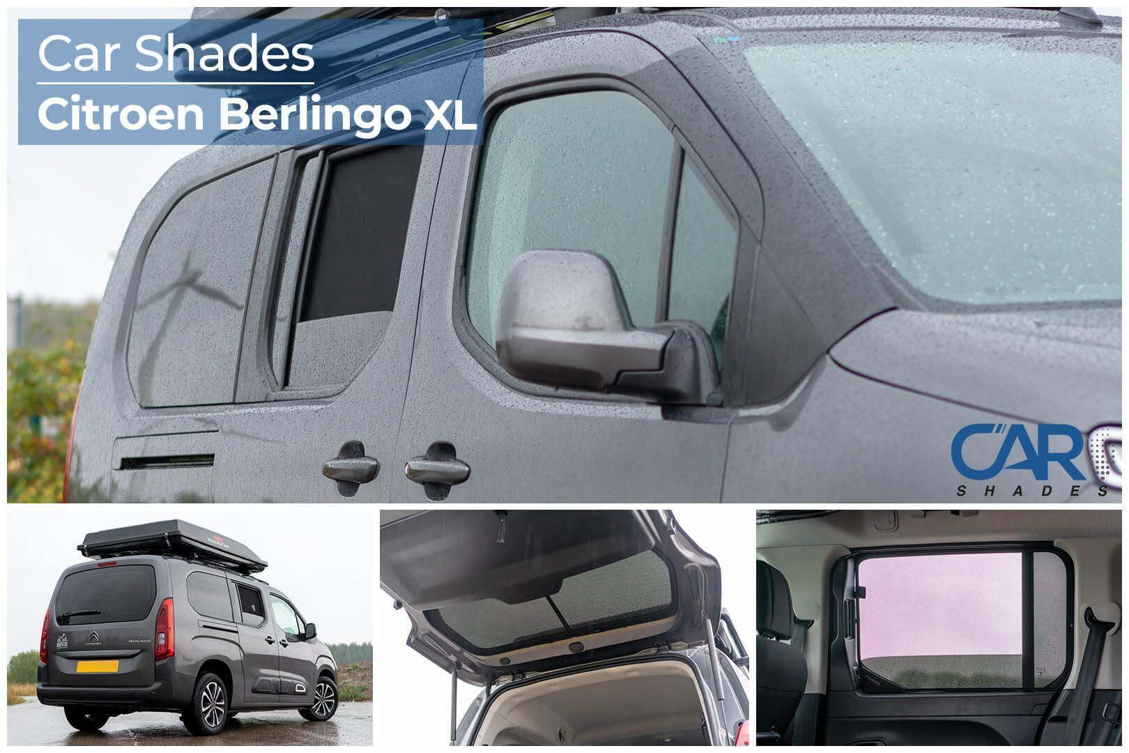 Set de Car Shades Compatible avec Citroen Berlingo XL/Peugeot Rifter/Opel Combo Life/Toyota Proace City 2018- (avec hayon arrière avec Lunette ouvrable) (6-pièces) Pare-Soleil sur Mesure