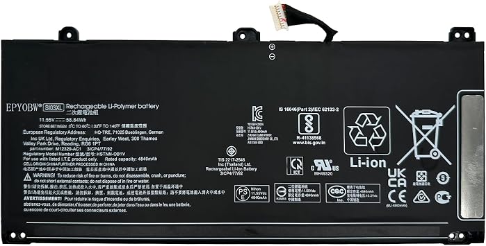 بطارية كمبيوتر محمول SI03XL 58.84 وات في الساعة متوافقة مع HP Chromebook 14B/Chromebook x360 14C-CC/Pro C640 G2 Chromebook/EliteBook C645 14 G2 Chromebook Enterprise Series SI03058XL HSTNN-OB1V