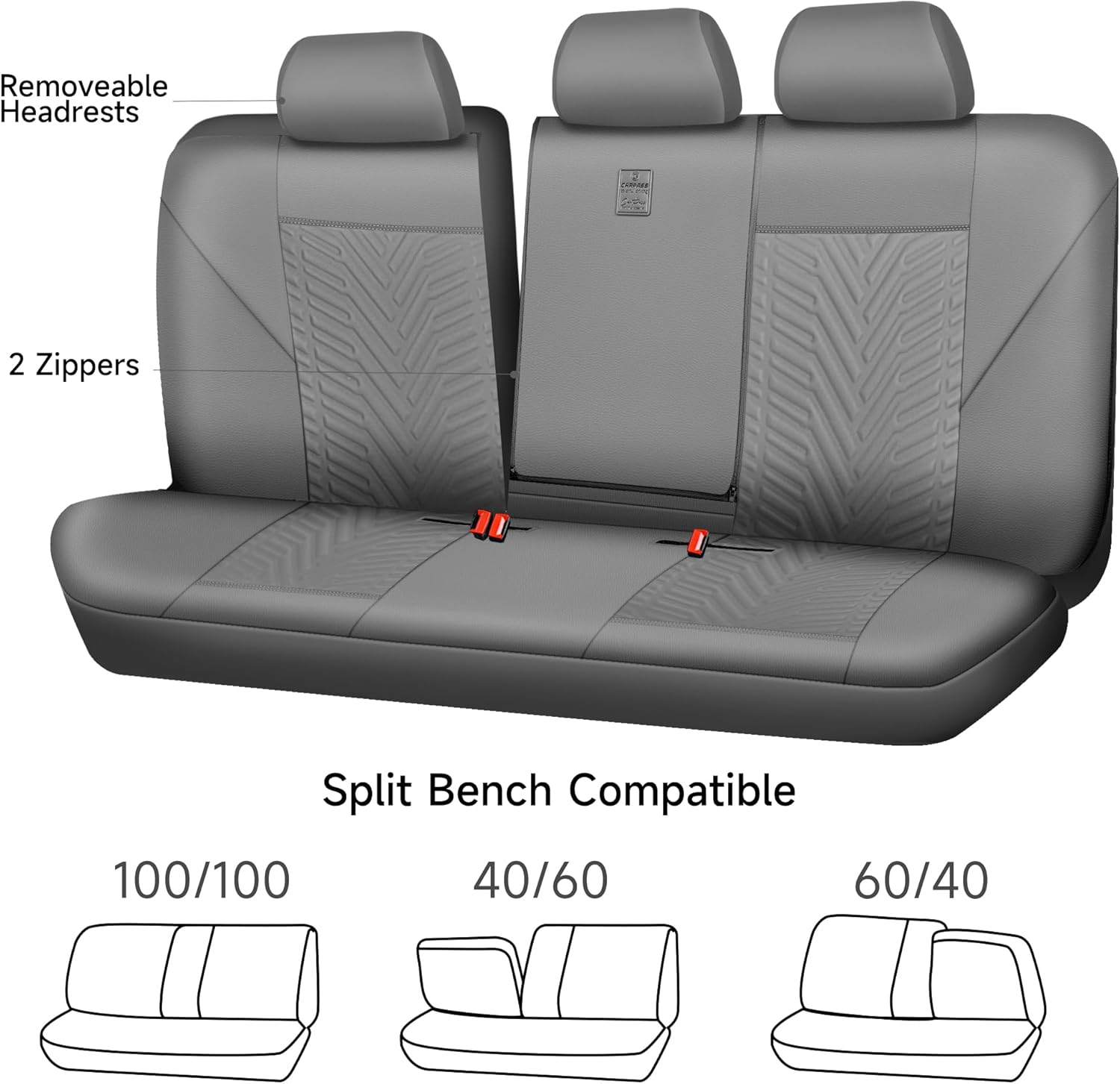 CAR PASS Faux Leather Car Seat Covers, 3D Tyre Embossed Waterproof Universal Fit 5 Seat Covers for SUV, Automotive Truck, Scratch Proof, Airbag Compatible (Deluxe Full Set, All Gray)