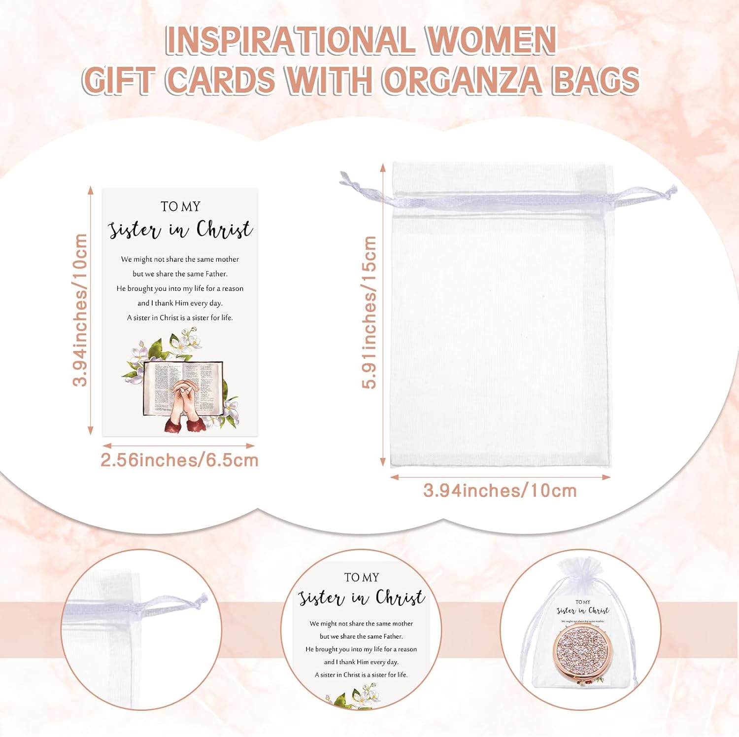 Geetery Christian Compact Mirrors Bulk Sisters in Christ Pocket Mirrors Religious Faith Church Welcome Gifts Christmas Sunday School Gifts for Women Friend Visitor Guest Purses(10 Set,Rose Gold)