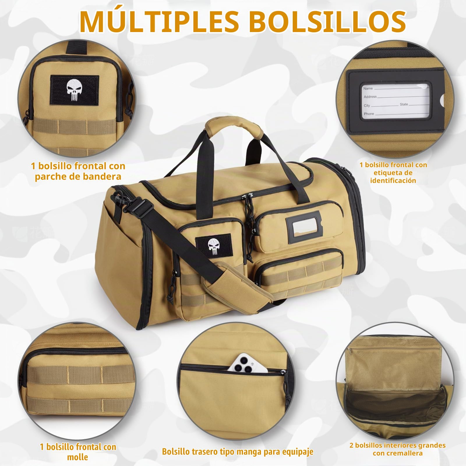 Bolsa Gimnasio Expandible Hombre,Lona Táctica Deportiva Viajes
