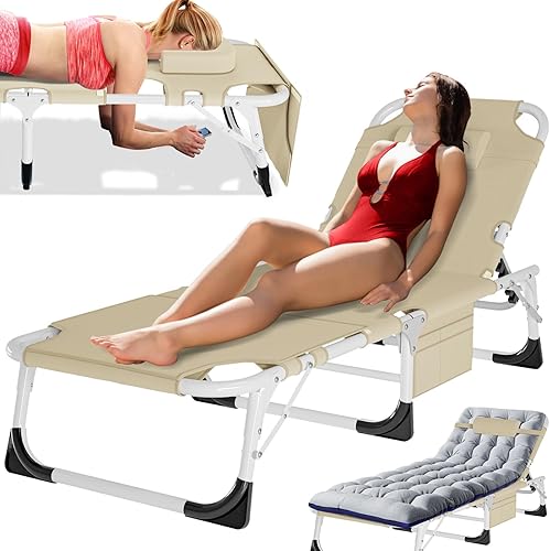 Miniatura 10 de MOPHOTO Silla Tumbona Plegable de 5 Posiciones, Catre Plegable, Sillas Tumbonas de Patio Resistentes para Exteriores, Junto a la Piscina, Playa