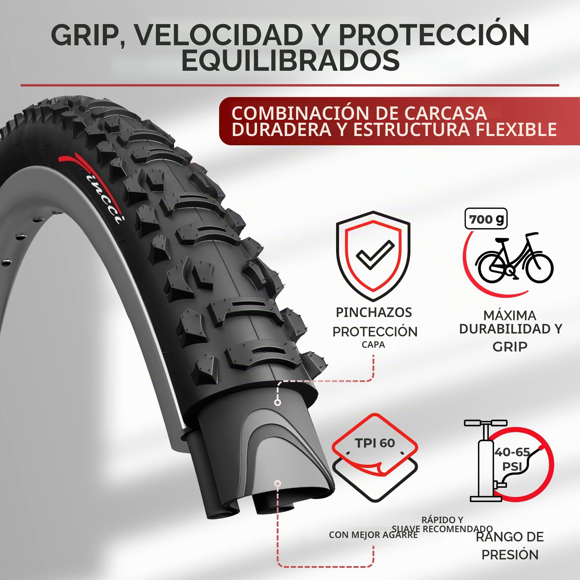Fincci Cubiertas MTB 26 x 1.95 Pulgadas con 2X Camara de Aire Schrader 50-559 - Neumáticos Plegable 26" para Niños, Adolescentes y Adultos, Montaña, Eléctrica, Mountain Bike y Bicicleta Carretera