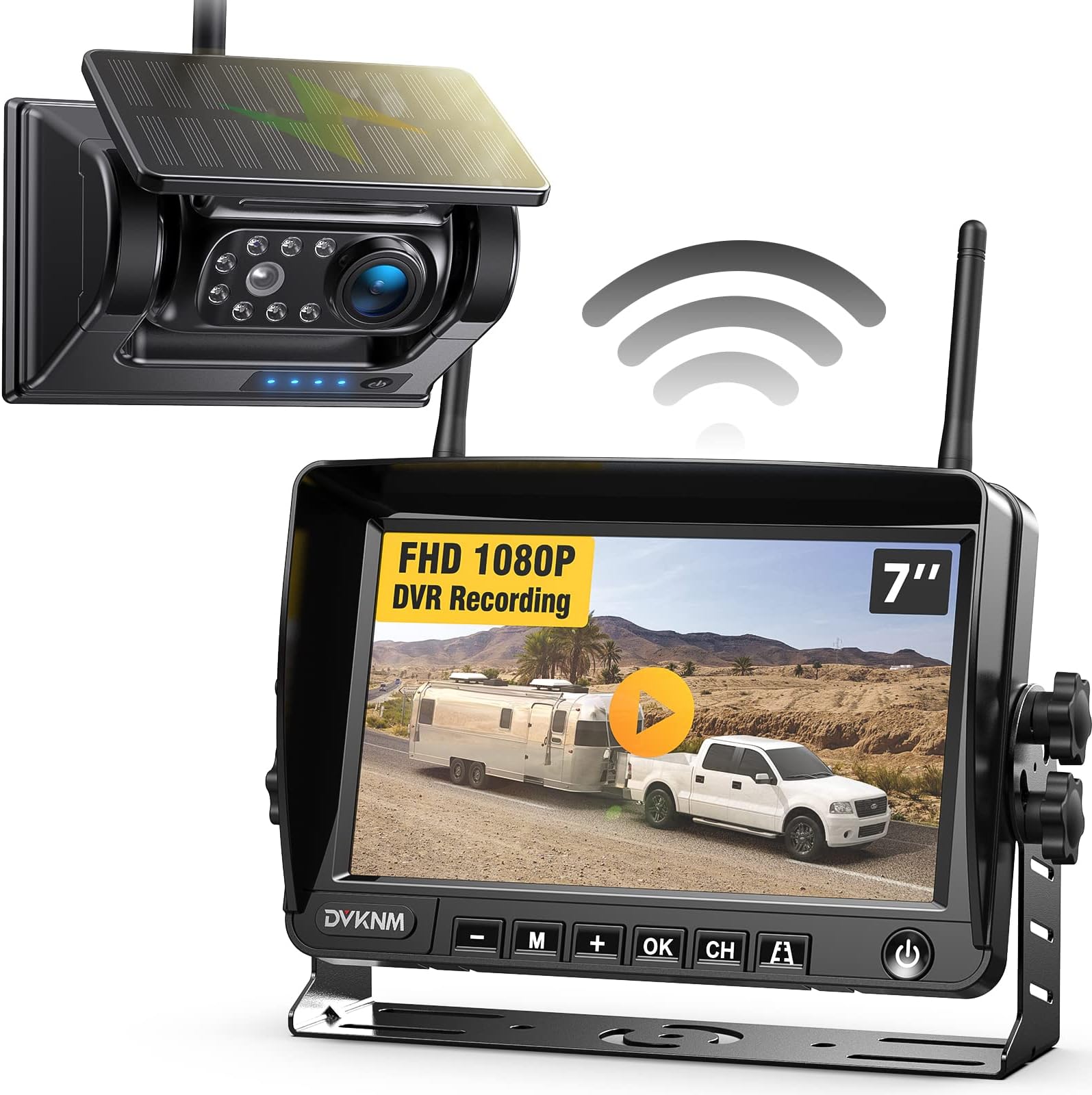 - Magnetic Solar Wireless Backup Camera HD1080P 3 Mins DIY Installation DVR 7" IPS Monitor Rechargeable Reverse Camera System for Hitching Gooseneck Horse Trailer Fifth Wheels/Car RV Camper AP7