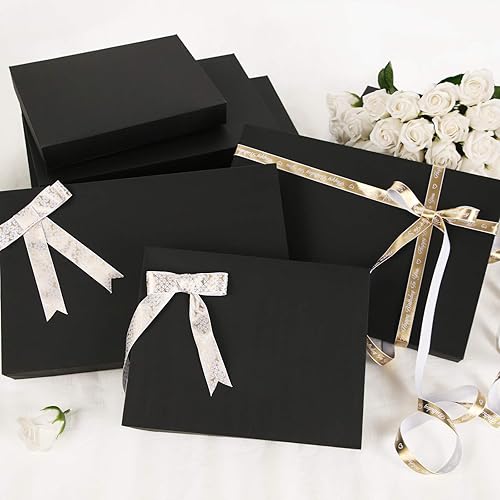 Miniatura 10 de JINMING 12 cajas de regalo con tapas, cajas de regalo de 11 x 8.5 x 1.5 pulgadas para ropa, cajas de regalo negras, cajas de regalo para camisas