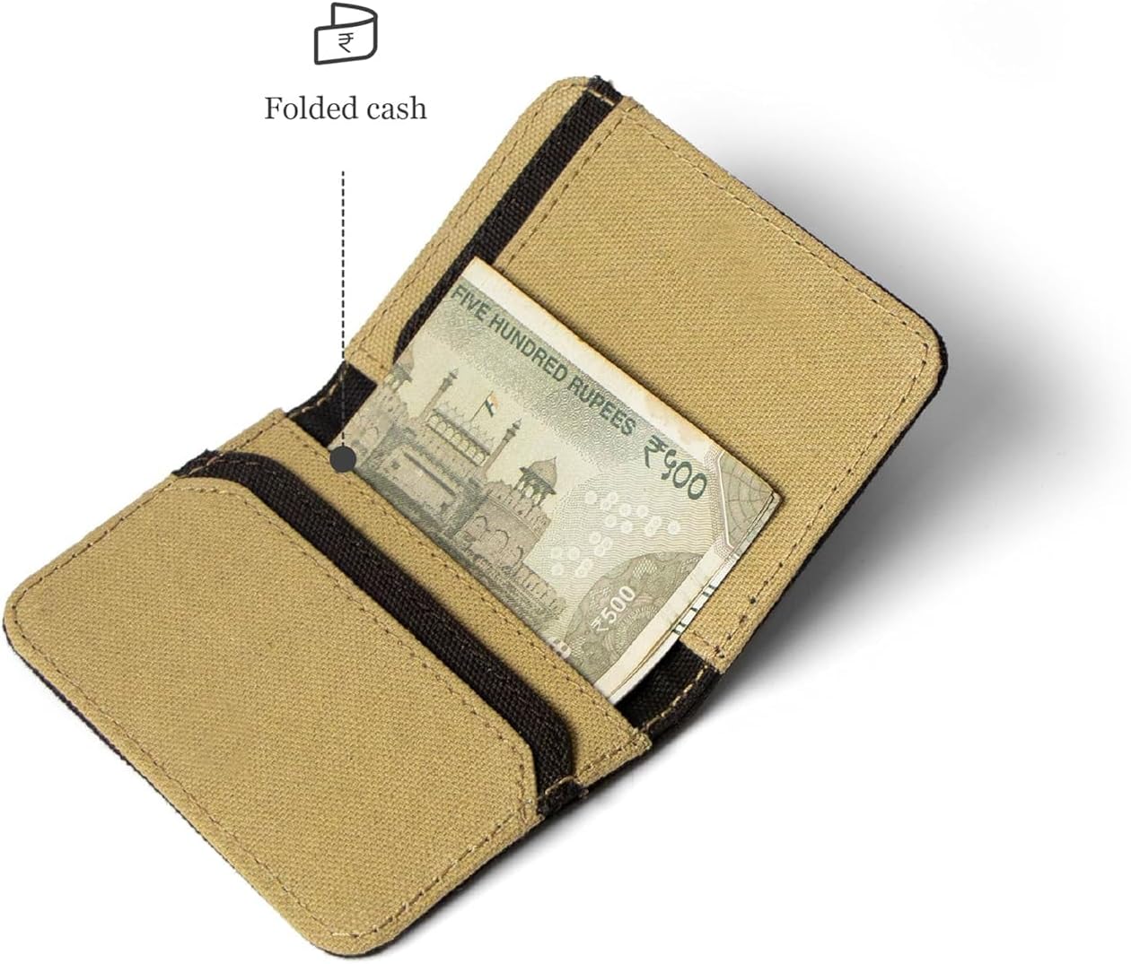 Bellblock Canvas Card Holder for Men/Women | Slim Handcrafted Mens Card Wallet | Holds Up to 7 Cards & Folded Cash | Cotton Canvas (Pack of 1) (Mocha Black) - Image 4