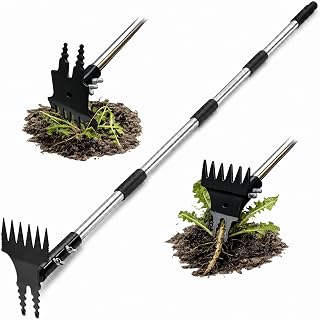 Weed Puller Tool with Long Handle, 60" 2-in-1 Manual Weeding Tool, Weed Rake and Garden Hoe with Tempered Steel Head, Grass Remover Tool for Yard, Lawn, Patio and Garden