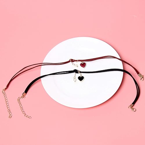 Miniatura 5 de Maxforever Juego de 2 gargantillas de terciopelo, gargantilla gótica clásica (negrorojo clarete), Terciopelo