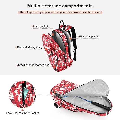 Miniatura 5 de Sporting Goods Tennis Bag Large Sturdy Red Camouflage Camouflage Sport Pickleball Badminton Bag for Teen Boys Girls Men Women para raqueta de tennis