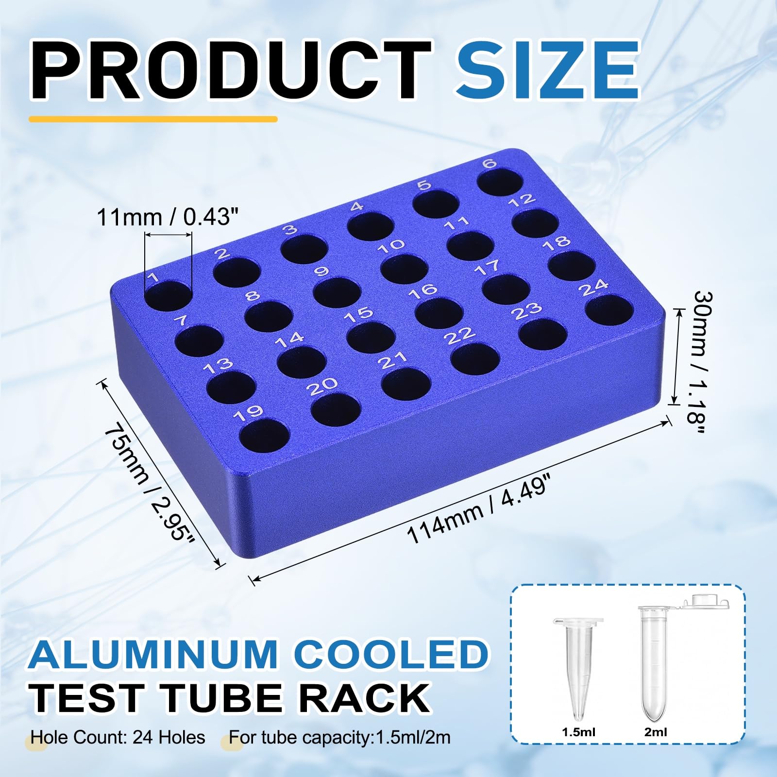 PATIKIL Soporte De Tubos De Microcentrífuga De 24 Pocillos Enfriador Bandeja Placa De Cultivo De Tejidos Bloque De Enfriamiento De Aluminio Para Tubo De PCR De 50ml Equipo De Lab