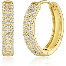 BMMYE Small Cubic Zirconia Hoops Hypoallergenic Huggies Nickel Free 925 Silver Huggie Earrings Mini 14K Gold Plated Earrings Cartilage Hoop 8/12/16/20mm