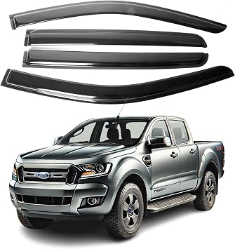 Fits for Ford Ranger T6/T7 2012 2013 2014 2015 2016 2017 2018; Premier Smoke Window Visor Set - Sun, Rain, and Vent Protection, 4-Pieces Tape-On Window Deflector Guard Kit
