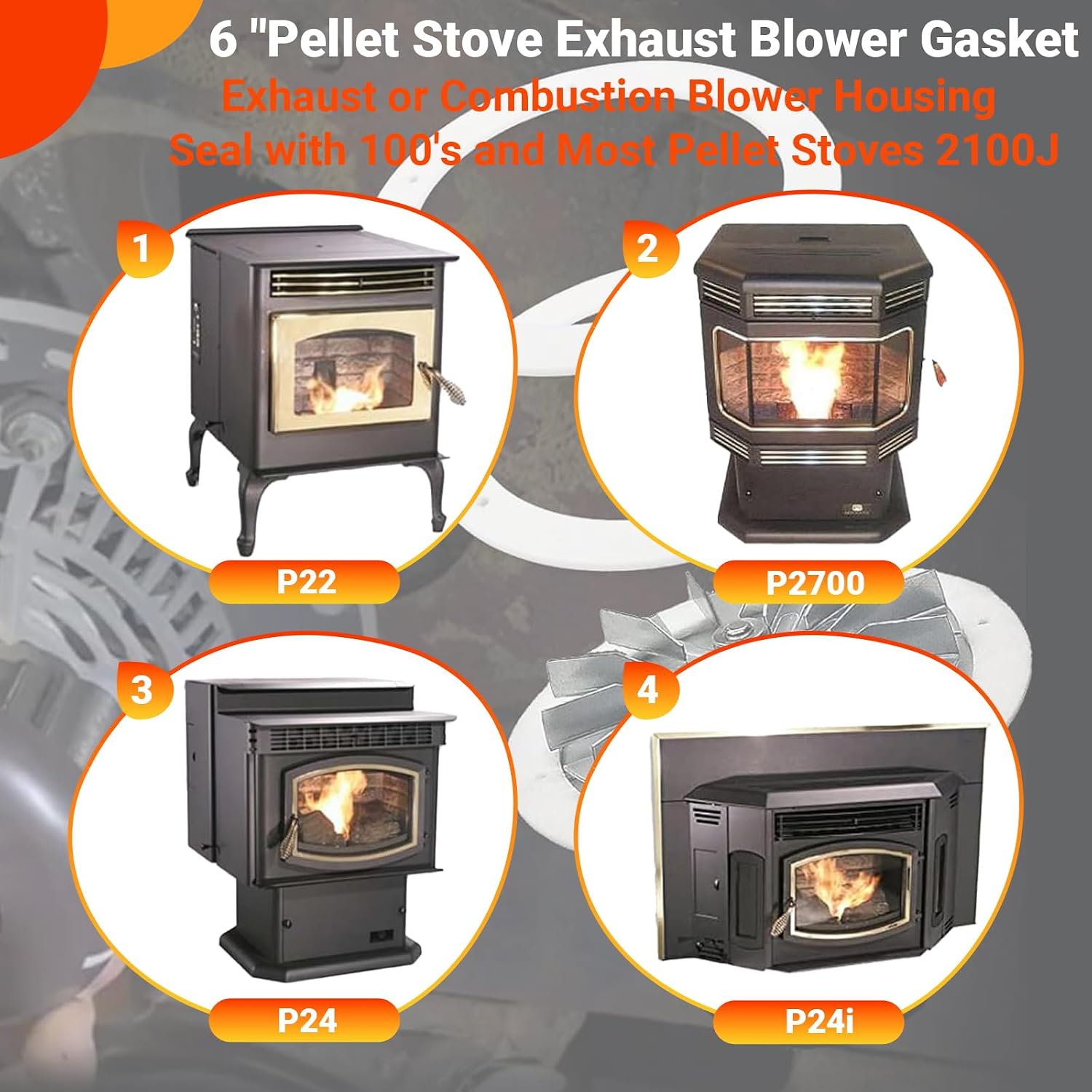 6 Inch Pellet Stove Gasket, High Temp Exhaust Blower Gasket for Heatilator, Breckwell, Englander, Quadra-Fire, Whitfield, Lopi, Avalon Stoves and100's and Most Pellet Stoves 2100J MAR60487 （3-Pack）