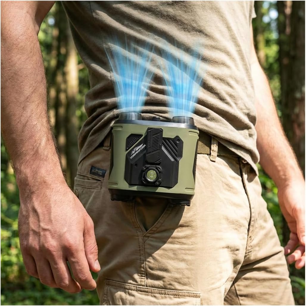 3-in-1 Portable Waist Fan, 100-Speed Stepless Belt Clip Fan, 36.09 ft/s Airflow Wearable Shirt Fan, 15000mAh Power Bank & LED Light, 25000 RPM Personal Fan For Construction Warehouse Yard