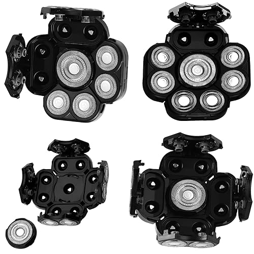 Miniatura 24 de Cabezales de repuesto para afeitadora de cabeza magnética, 7 cuchillas rotativas impermeables de doble anillo para hombres calvos, compatibles